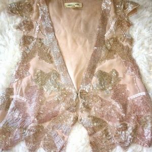 Urban Outfitters Silence & Noise Light Pink Beaded Embellished Cropped Vest XS
